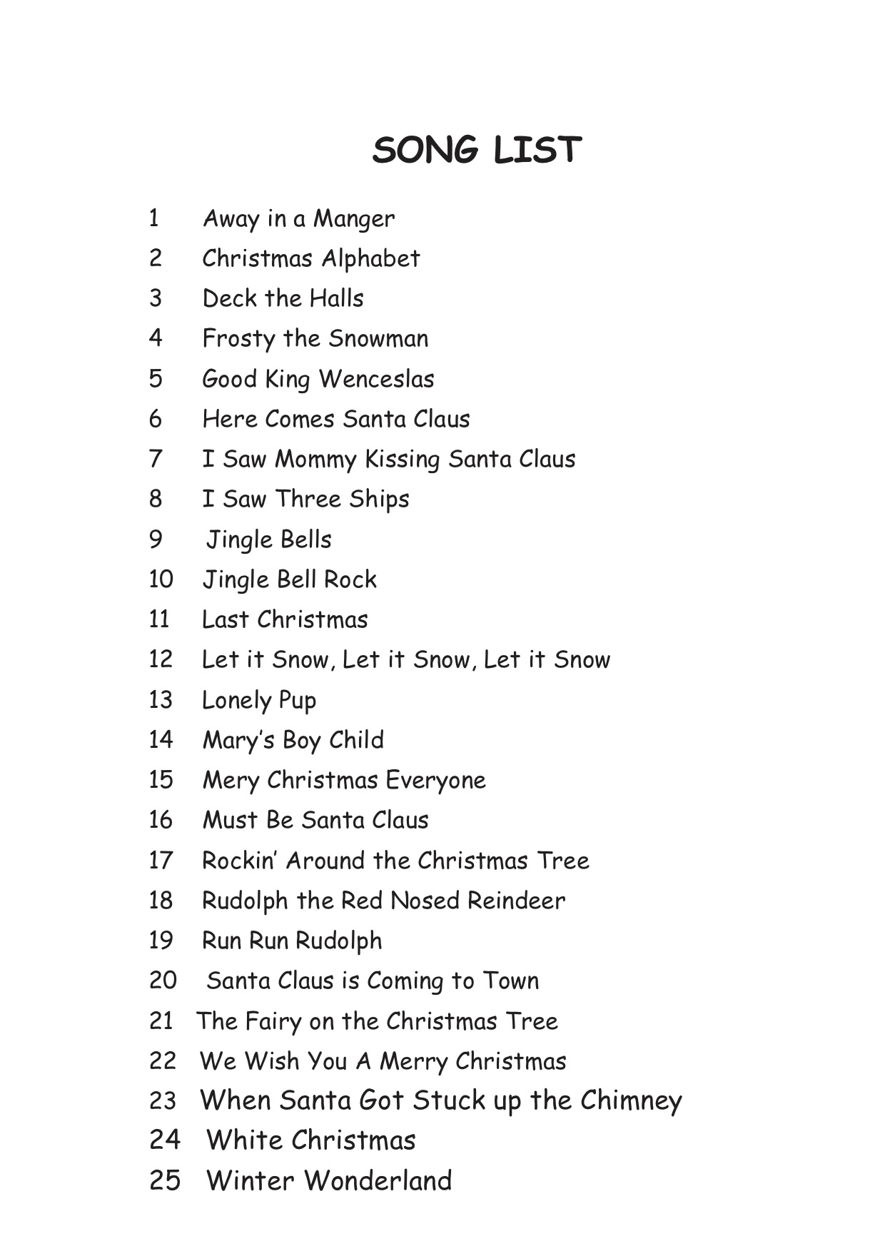 Alphabetical list deals of christmas songs